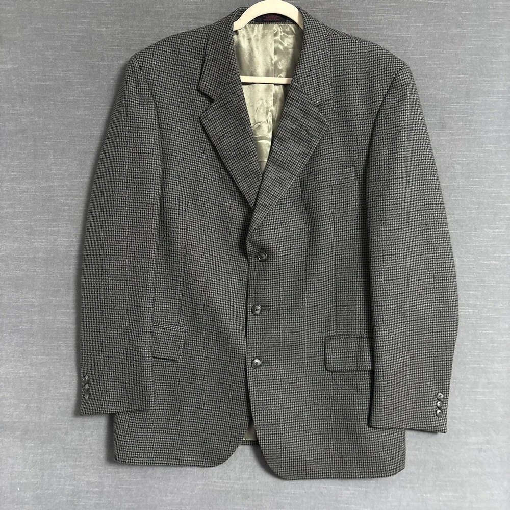 Vintage John Weitz Sport Coat 42L Green Check Wool Tweed Blazer Jacket 3Btn 42R